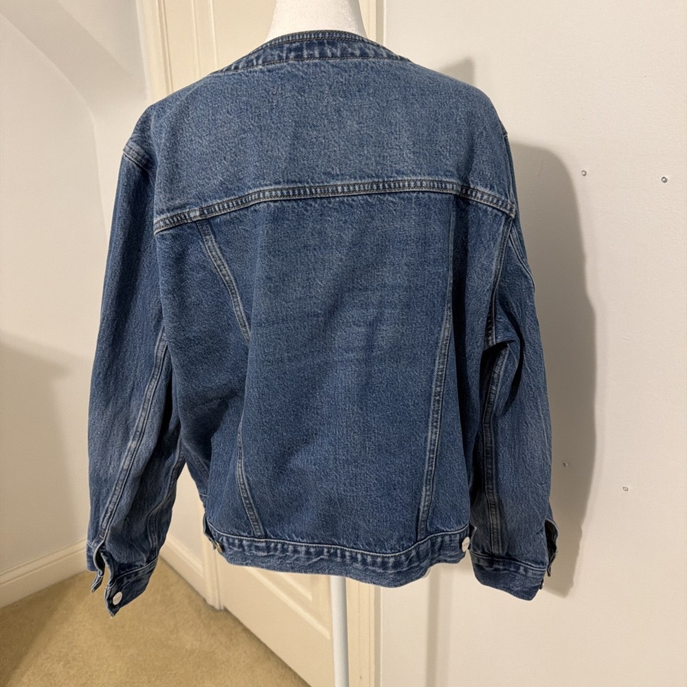 EUC J.Crew Denim LADY JACKET Round Neck Button Cropped Pleated CC952 Blue XXL - Picture 8 of 11
